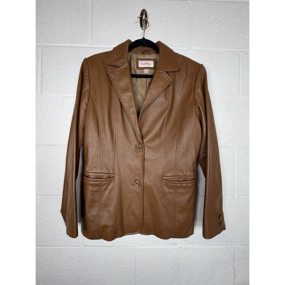 Murano Brown Leather Blazer Jacket Women's L Y2K Tailored Leather Lambskin